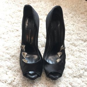 Show stopping black satin Armani platform heels